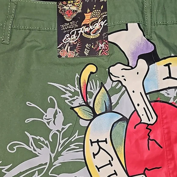 Ed Hardy Love Kills Slowly Olive Green Women's M Mini Skirt - Picture 4 of 6